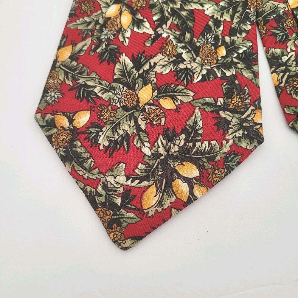 Dunhill Men's Neck Tie Made In Italy Designer Silk Red Pineapple Tropical Logo